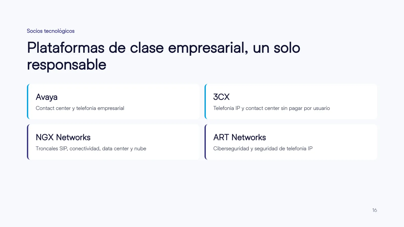 Socios tecnológicos: Avaya, 3CX, NGX Networks y ART Networks